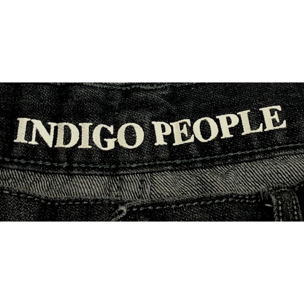 Indigo People Mens Black Straight Leg Denim Jeans Embroidered Pockets 34x30 - Picture 3 of 9
